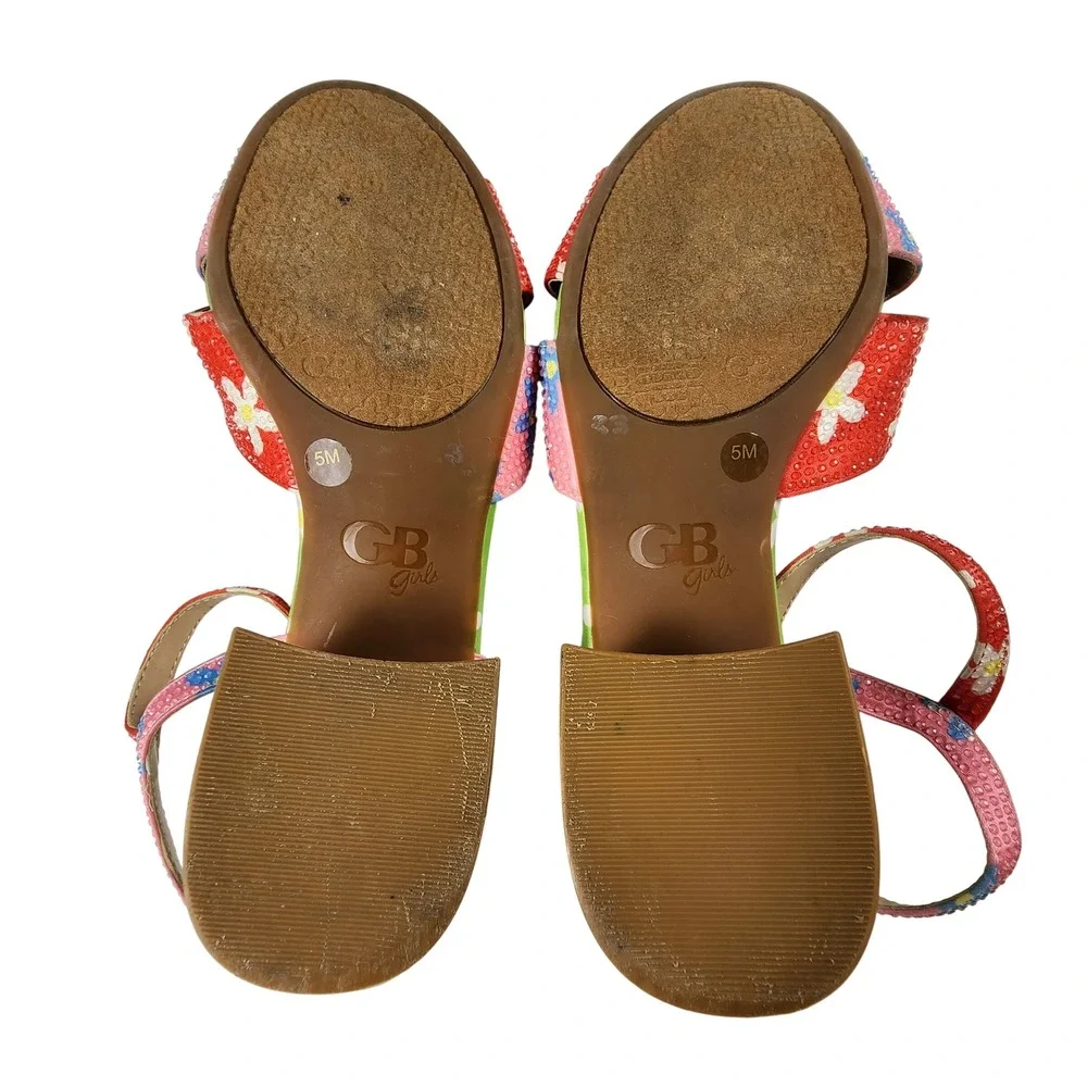 GB Gianni Bini Girls 5M Floral Rhinestone Block Heel Sandals Kidcore Party Retro
